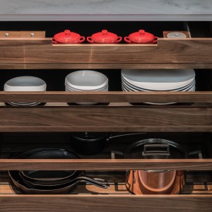 custom cabinets with pot pan organization